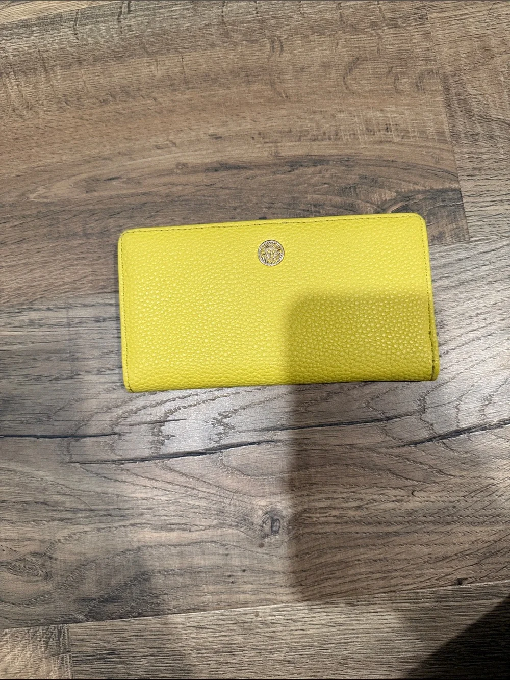 Yellow Leather Zip Wallet with Gold Logo
